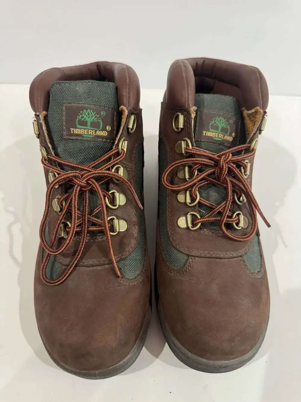 Timberland Brown Green Leather Lace Up Hiking Field Boots Kids Size 5